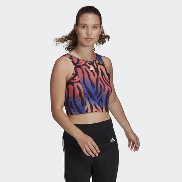 Adidas AEROREADY Designed to move Tiger-Print Crop Top XL - Picture 1 of 9